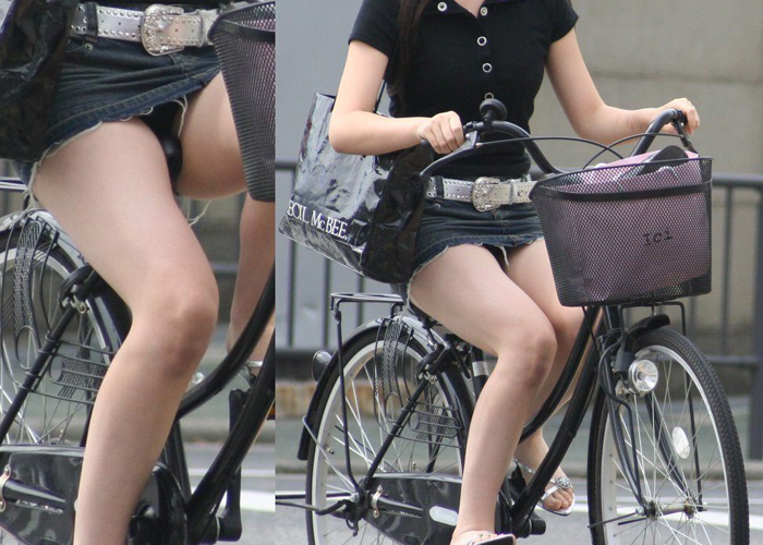 【パンチラエロ画像】乗る前からご馳走様です！自転車乗ったミニスカさんは相変わらずのパンチラ率(*´д`*)