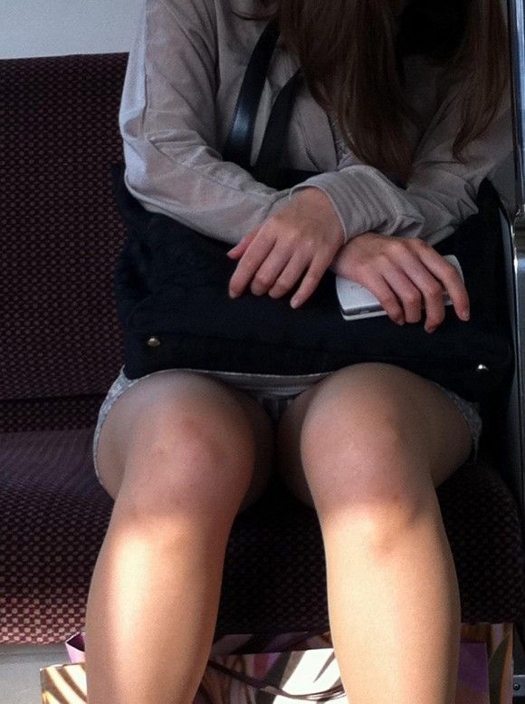 【電車パンチラエロ画像】向かいの席の女性のスカートの中が見えるように背をかがんでしまうのはオレだけか？ 22