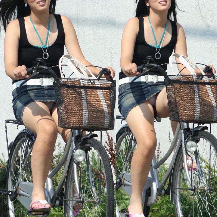 【自転車パンチラエロ画像】自転車で翻るスカート！よし！見えた！！っていうやつｗ 24